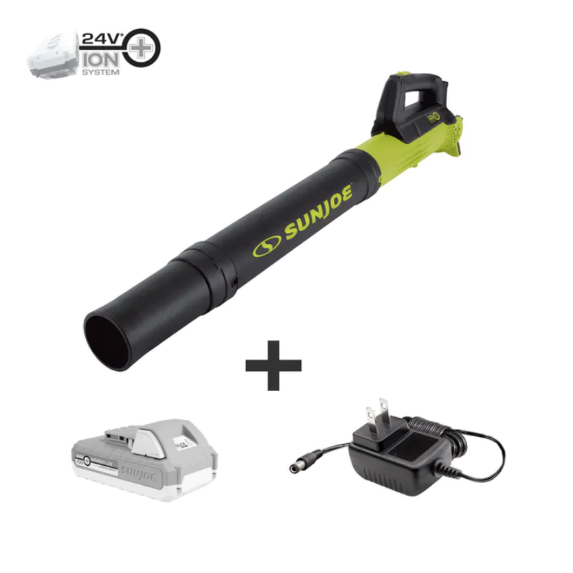 Sun Joe 24-Volt iON+ Cordless Bare Tool & 24-Volt 2.0 Ah Starter Kit: Compact Turbine Jet Blower, Air Compressor, Spin Scrubber $35.01 each, Chain Sharpener $53.10 + FS on $75+