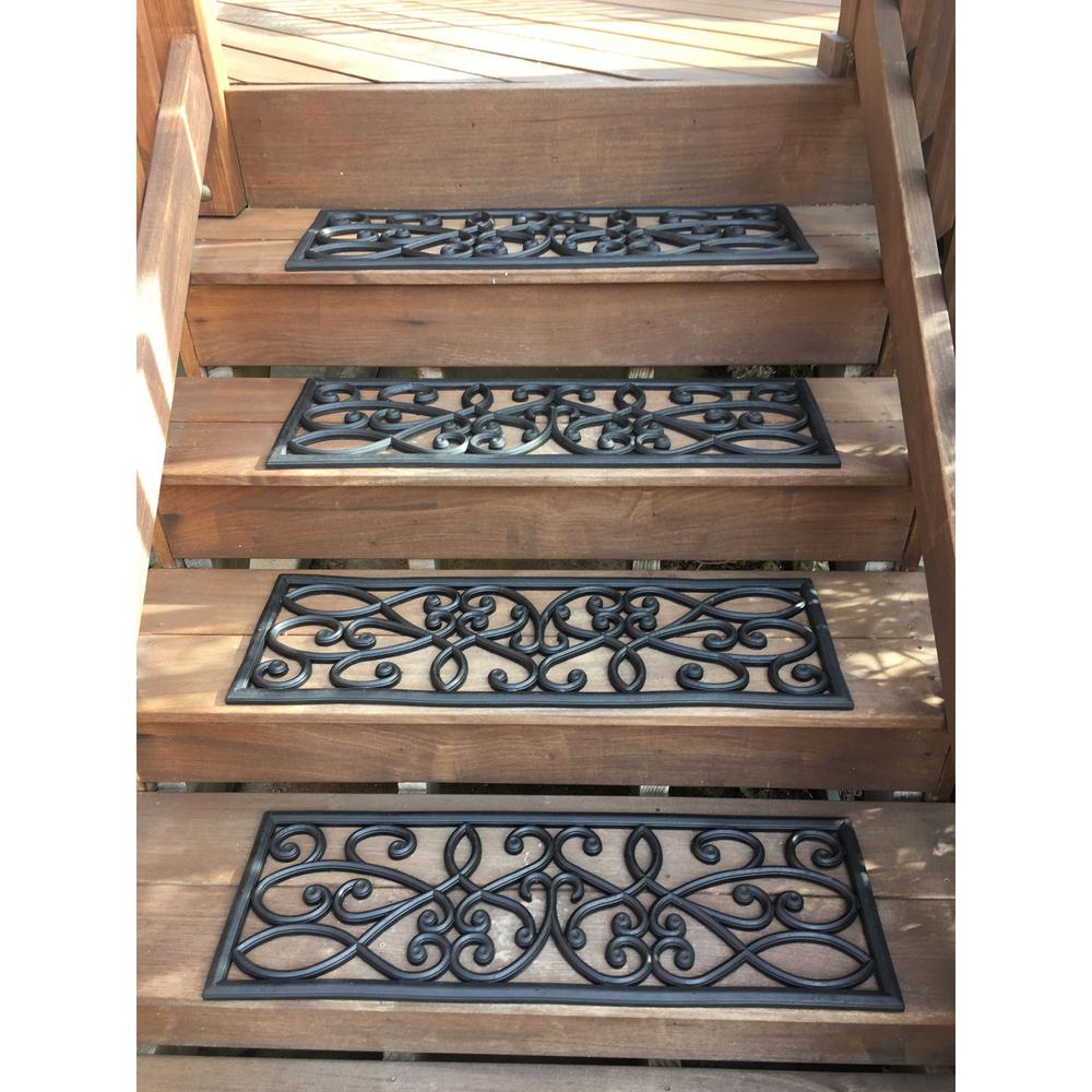 4 Pack Amerihome Black 9 X 30 Rubber Scrollwork Stair Tread