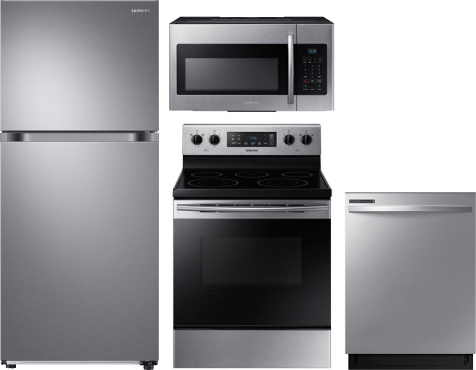 29" Samsung 17.Cu. Ft. Top-Freezer Refrigerator + 30" Electric Range + 24" Integrated Dishwasher + 1.6 cu. ft. Over-the-Range Microwave Oven, Stainless Steel $1480 AR + FS