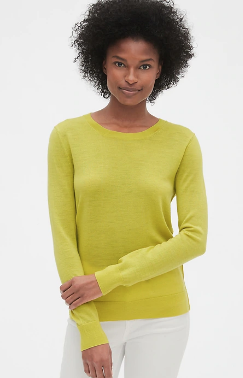 Gap.com: Women's Merino Wool Crewneck (Citron Yellow) $14, Men's Waffle Stitch Quarter-Zip Mockneck (medium gray) or Merino Wool V-Neck Sweater (Limited Sizes) $16 + Free S/H