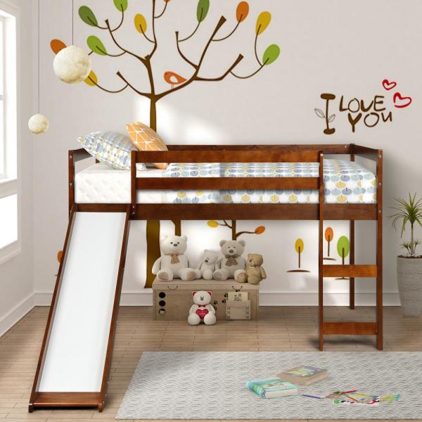 Harper & Bright Designs Wood Twin Loft Bed w/ Slide: Walnut $199.99, Espresso $205  + Free Shipping