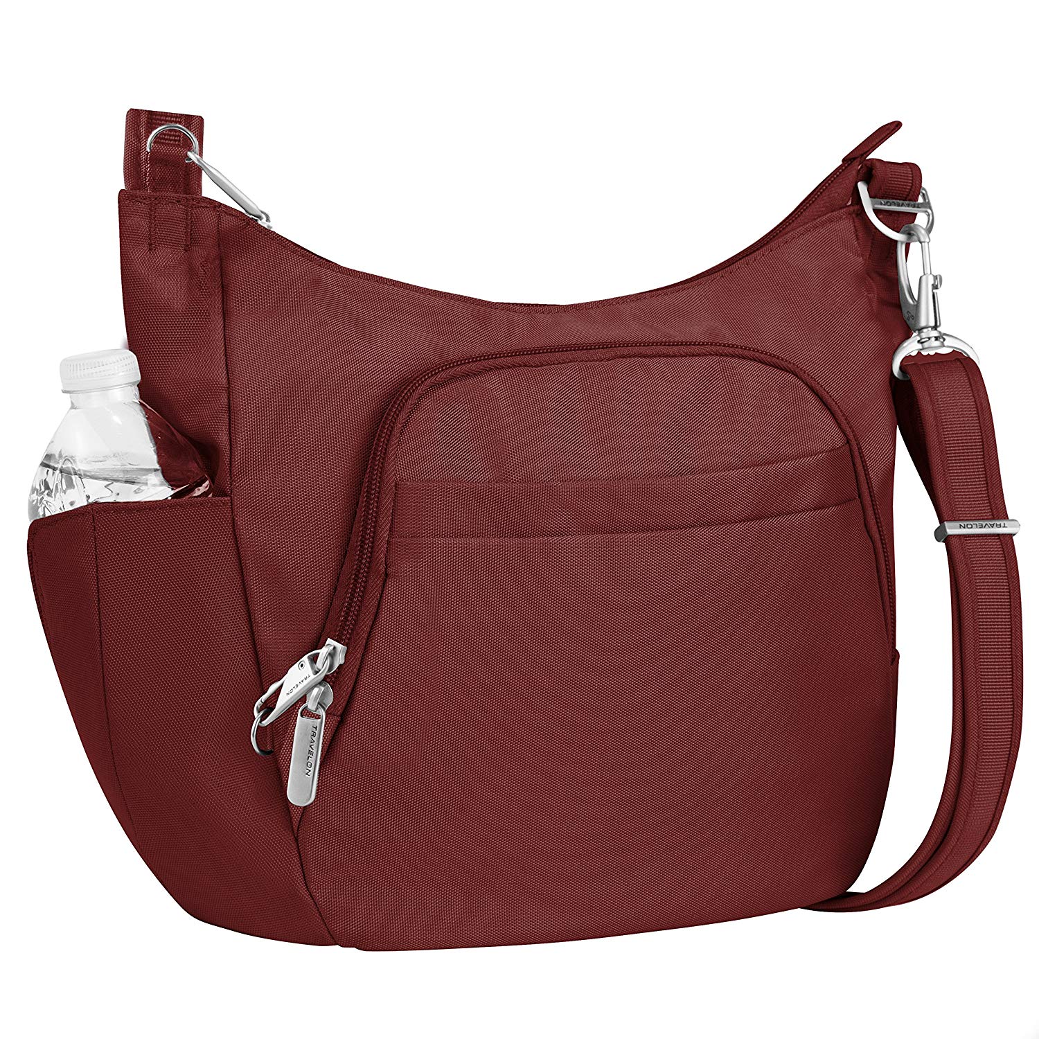 TravelOn Anti-Theft Poly Crossbody Bucket Tote Bag in Wine $36 at Home Depot/Amazon