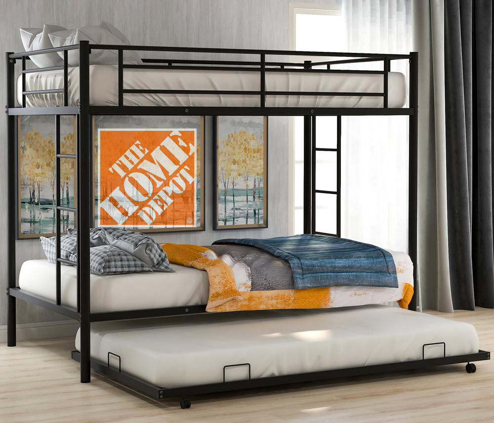 Harper & Bright Designs Twin Over Twin Metal Bunk Bed w/ Trundle $280 + Free Delivery