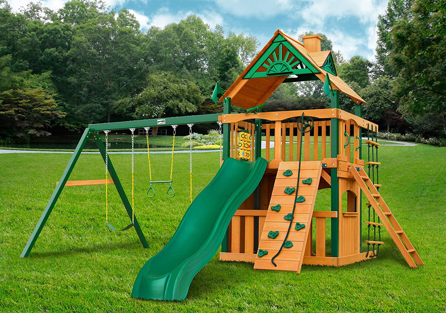 Gorilla Playsets Chateau Clubhouse Cedar Swing Set With Timber