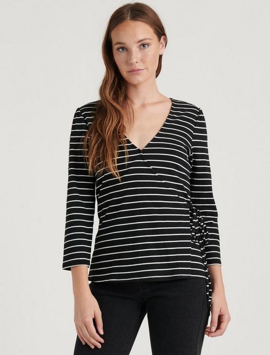 Lucky Brand: Women's Stripe Wrap Top $6.73, Madison Ruffle Jumpsuit $18, Open Quilted Jacket $23.40 & more + Free S/H