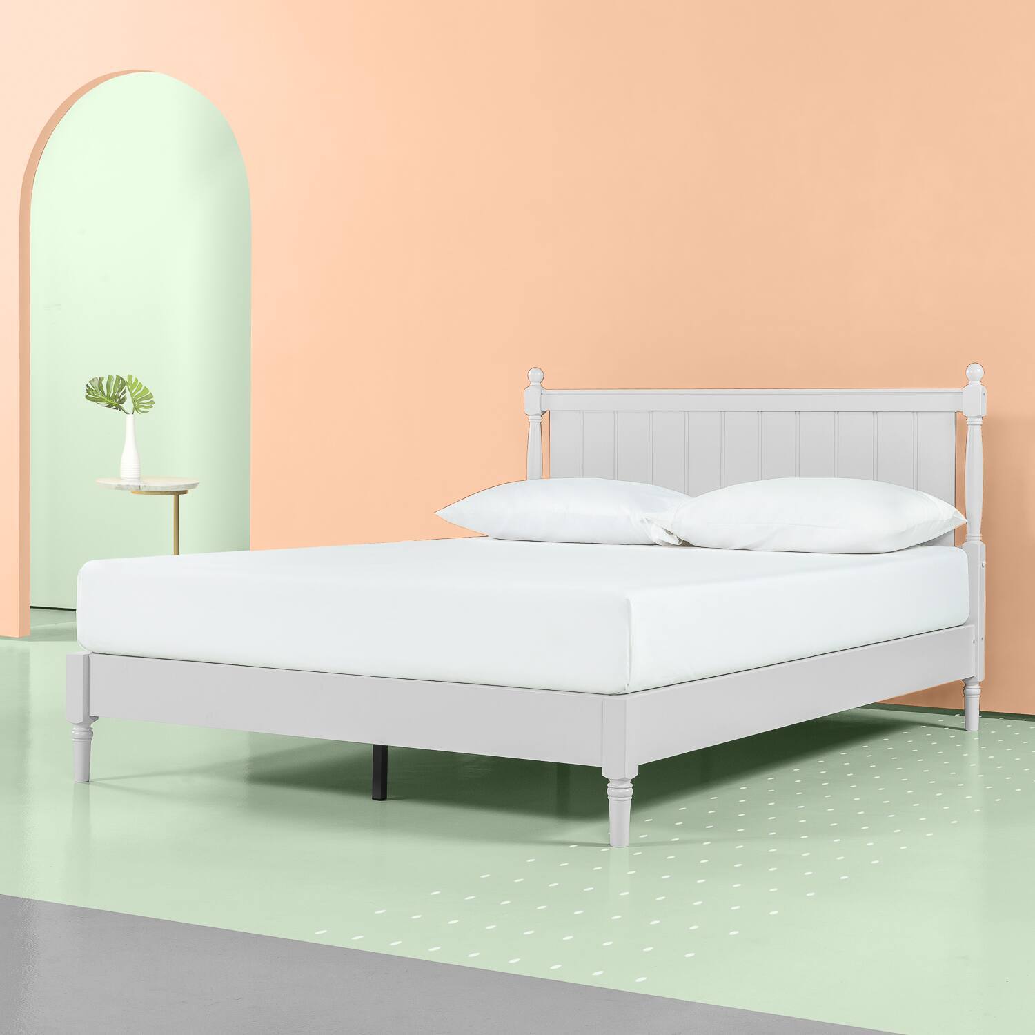 ZINUS Provence Wood Platform Bed with Panel Headboard, Pale Grey from $156.24 + Free S/H