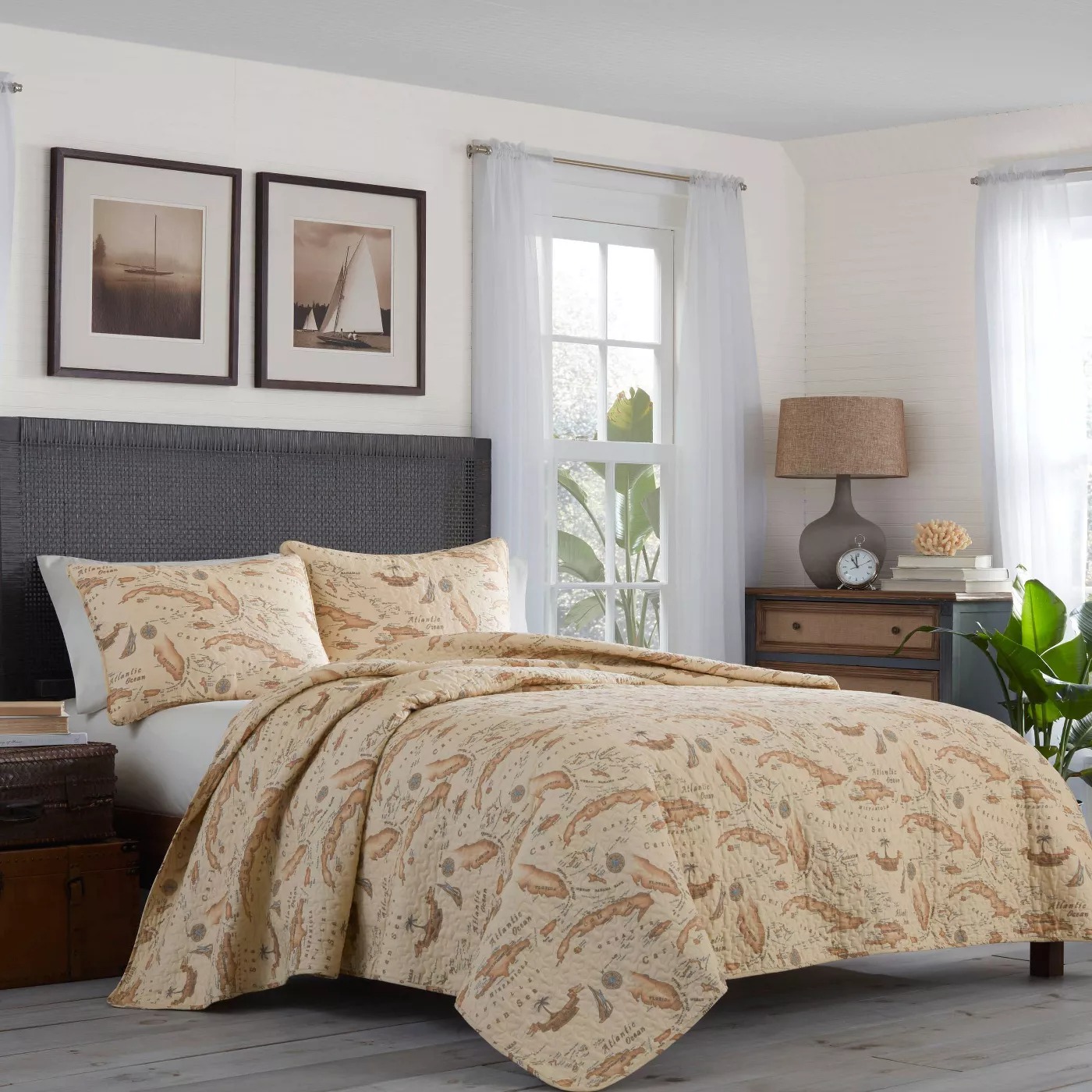 Tommy Bahama 3-Piece Map Beige Graphic Cotton Quilt Set (Full/Queen) $63.73 + Free S/H