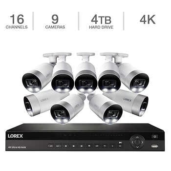 Lorex 16-Channel 4K UHD NVR w/4TB HDD 9x IP PoE 4K Deterrence Light Cameras Costco $999.99