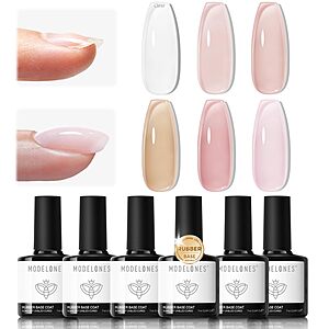 modelones Rubber Base Builder Nail Gel Polish,6 Color Clear Nude Milky Baby Pink Jelly Brown 6 in One Strengthener Apex Building Extension $9.98