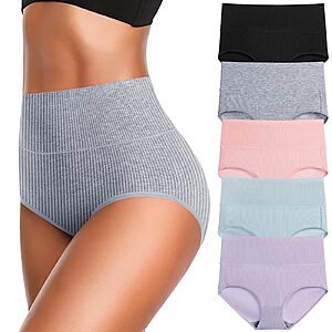 5-Pk JojoQueen Women's High Waist Cotton Stretchy Briefs (Light) $10 