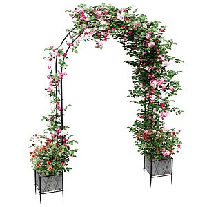 8.2' OYEAL Metal Garden Arch Arbor Trellis w/ Planter Boxes (Black) $35.99 + Free Shipping