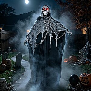 74" Halloween Animatronic Grim Reaper Skeleton w/ LED Eyes,Sound Activation & Swinging Body $35.99 + Free Shipping