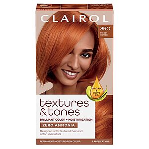 Clairol Textures & Tones Permanent Hair Dye (Sunset Copper, Silken Black) $2.77 w/ S&S + Free Shipping w/ Prime or on $35+
