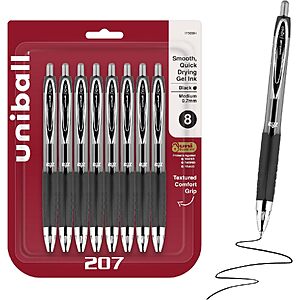 8-Ct Uni-Ball 207 0.7mm Medium Point Gel Pens (Black) $5.70 w/ S&S