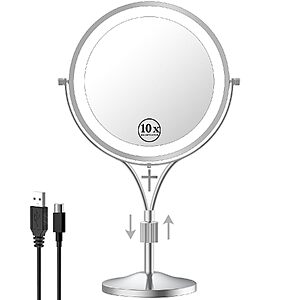 7" Lighted Makeup Magnifying Mirror w/ 1x/10x Magnification, 3 Color Modes & Adjustable Height (Chrome) $14.99 + Free Shipping w/ Prime or on $35+