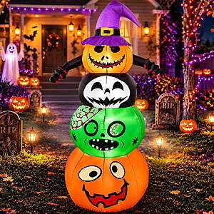 6' Sanmadrola Halloween Inflatable Stacked Jack-O'-Lantern, Skeleton & Zombie w/ LED Lights $29.99 + Free Shipping w/ Walmart+ or on $35+