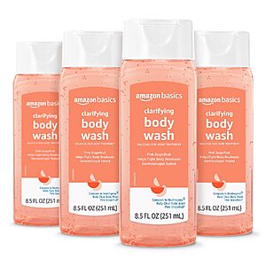 4-Pack 8.5-Oz Amazon Basics Clarifying Pink Grapefruit Body Wash w/ 2% Salicylic Acid $11.69 w/ S&S + Free Shipping w/ Prime or on $35+