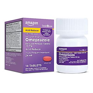 Select Accts: 14-Ct Amazon Basic Care Omeprazole 20mg Delayed Release Tablets $2.10 w/ S&S & More