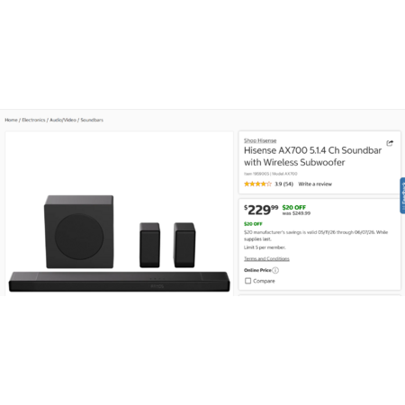 Excellent Deal: Hisense AX700 Soundbar at $229.99!