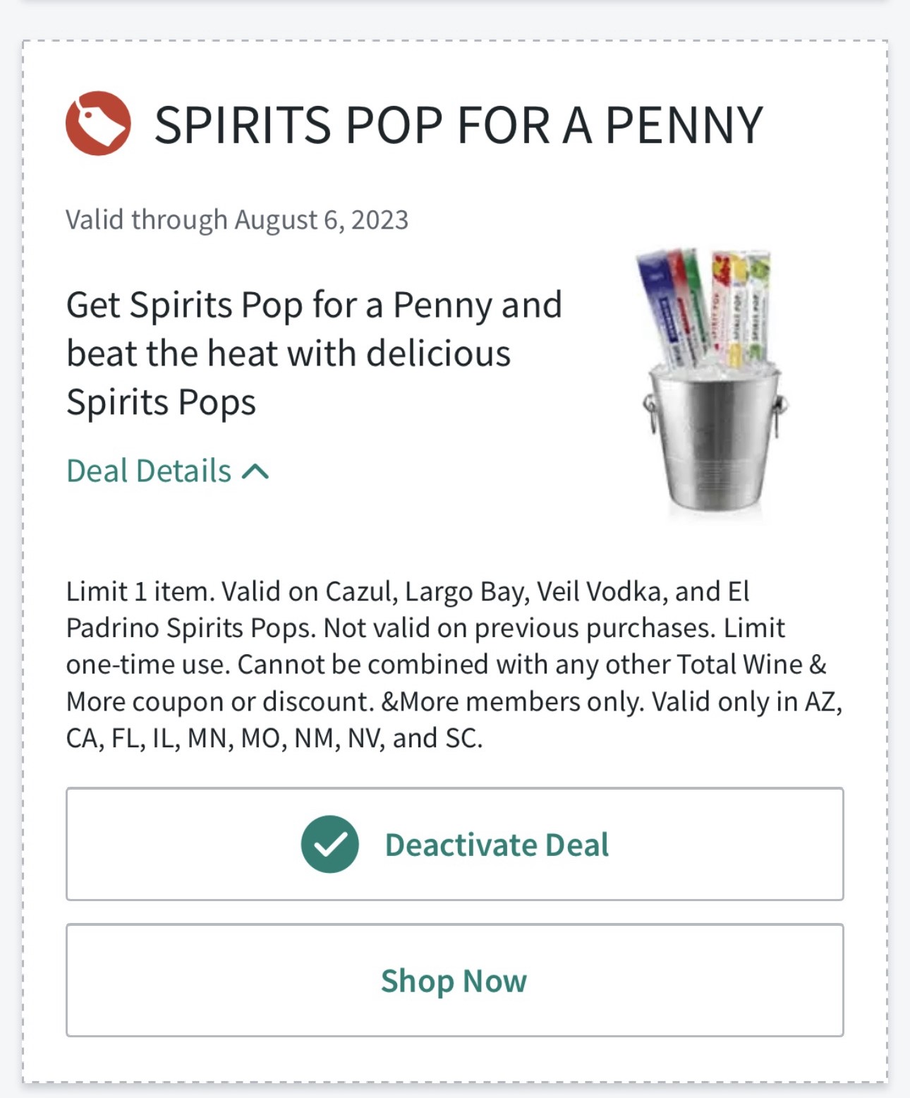 Total Wine, select states 12 pack of Spirits Pops for a penny, YMMV - $.01