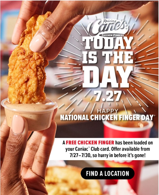 Free Chicken Finger At Raising Canes For Caniac Club Members No