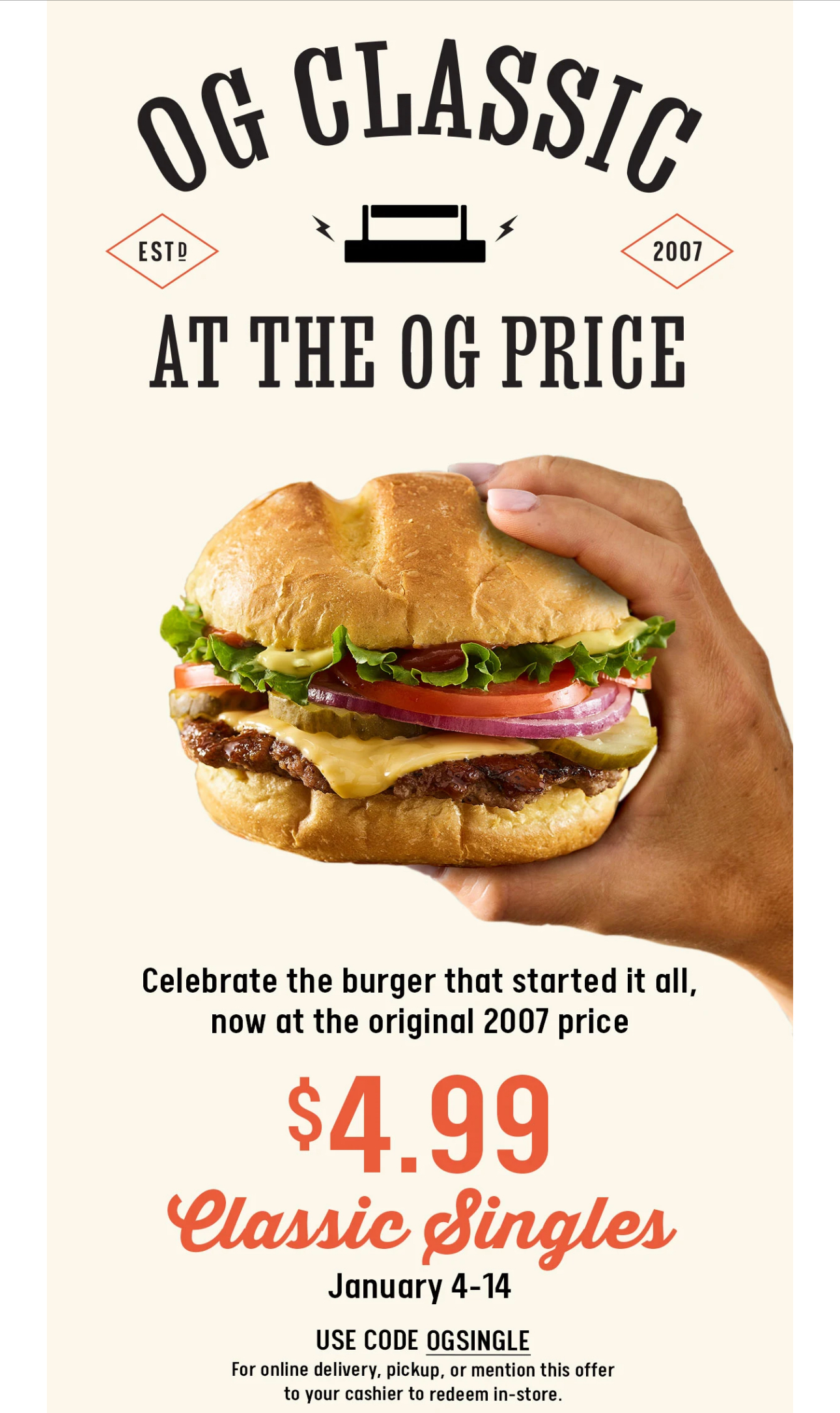 Smashburger -CLASSIC SMASH BURGER, January 4-14 - $4.99
