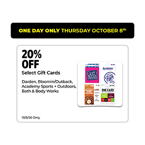 Dollar General in-store - 20% off Darden, Bloomin/Outback, Academy Sports + Outdoors, Bath & Body Works, October 8th only