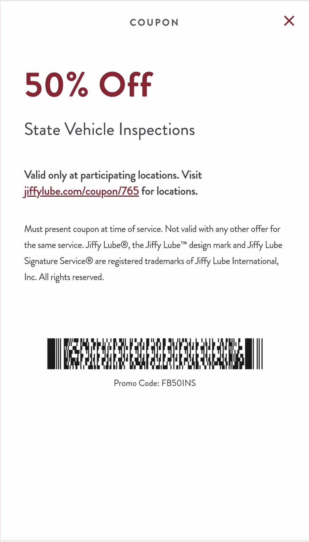50 Off Texas (+ New York, YMMV) State Vehicle Inspections Select