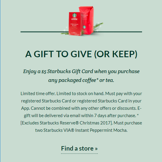 Get 5 Starbucks Gc Wyb Any Packaged Holiday Coffee Or