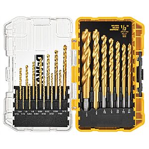 DEWALT Drill Bit Set, 21 Pc. Titanium Nitride Coated Pilot Point DEWALT Bit Set with Case for Wood, Metal and Plastic (DW1361)