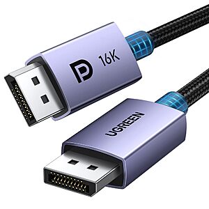 UGREEN 16K 6.6FT [VESA Certified] DisplayPort Cable 2.1 54Gbps $9.97
