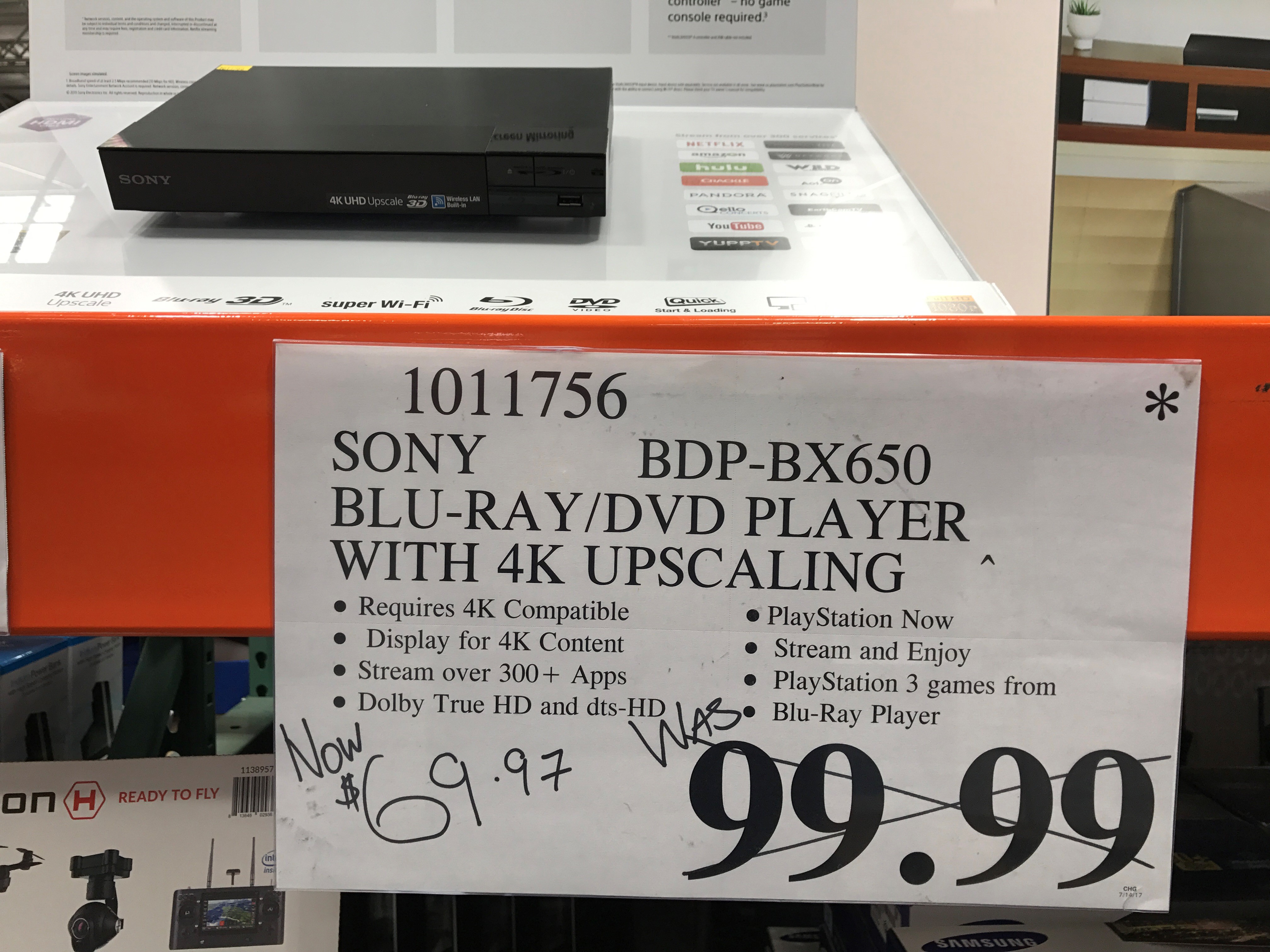 Costco YMMV Sony BLU-RAY/DVD player BDP-BX650 $69.97