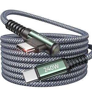 AINOPE 10' 240W USB-C to USB-C Right Angle Cable