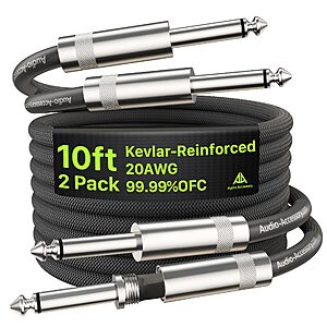 2-Pack 10' AA Audio Accessory Dual Shielded 20AWG Guitar Cables