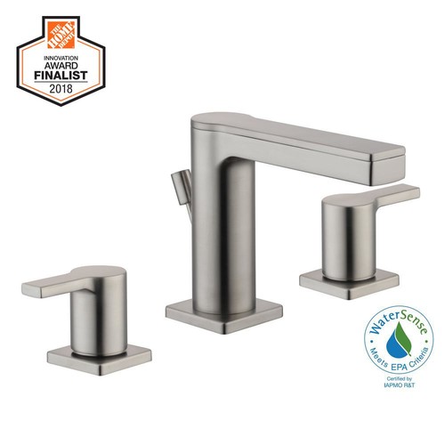 Modern Contemporary 8 in. Widespread 2-Handle Low-Arc Bathroom Faucet in Brushed Nickel - Home Depot $81.27