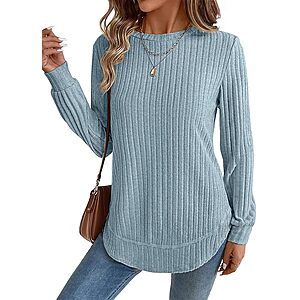 JUSTFASHIONNOW Women’s Long Sleeve Tunic Top $4.79 – Crew Neck, Curved Hem & Loose Fit