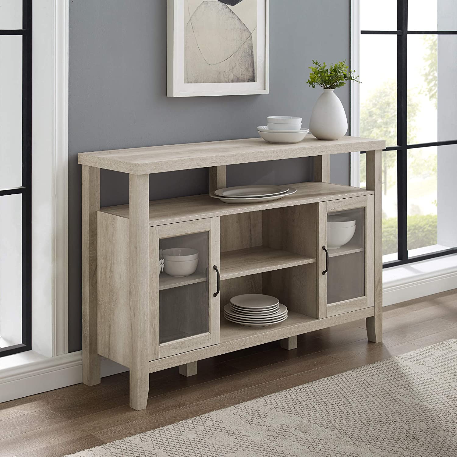 Walker Edison Tall Wood TV Stand w/ Open Storage (White Oak, up to 58" TVs) $126.83 + Free Shipping