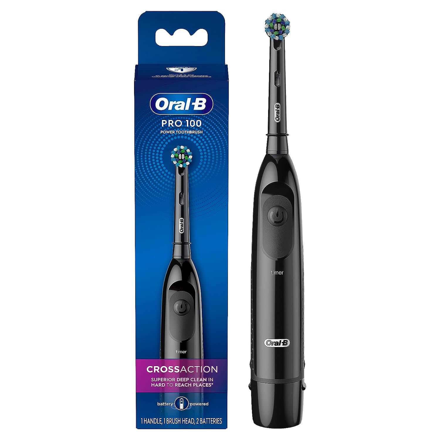 Oral-B Pro 100 CrossAction Battery Powered Electric Toothbrush (Black ...