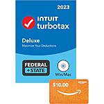 TurboTax Deluxe + State 2023 + $10 Amazon Gift Card (PC/Mac Physical Disc) $45 &amp; More + Free Shipping