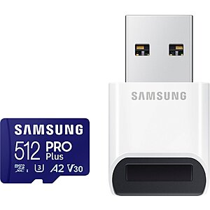 Samsung PRO Plus UHS-I microSDXC Memory Card w/ USB Card Reader: 256GB $20, 512GB $30 + Free Shipping