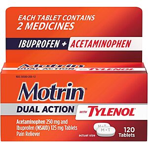 120-Count Motrin Dual Action with Tylenol Tablets $  6.42 w/ S&S + Free S&H w/ Prime or $  35+