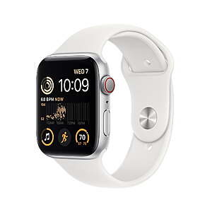 Apple Watch SE (2nd Gen) GPS + Cellular 44mm Silver Aluminum Case with White Sport Band - M/L - Walmart.com - $199.99