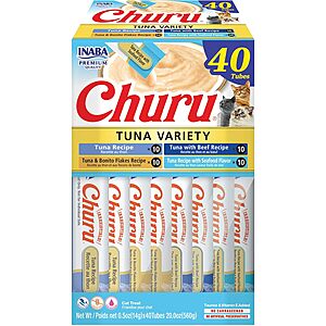 80-Count 0.5-Oz INABA Churu Creamy Purée Cat Treat/Topper (Tuna Variety) $25.50 w/ Subscribe & Save