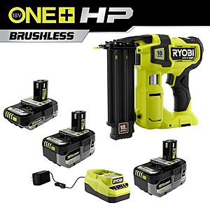 RYOBI 18V ONE+ HP Brushless Brad Nailer w/ 2x 4Ah Batteries, 2Ah Battery & Charger 9 + Free Shipping