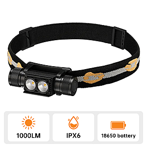 Wurkkos H25L Powerful 1000 Lumens USB C Rechargeable Headlamp, 90CRI LH351D LED 5000k $9.99