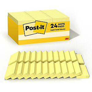 24-Count 100-Sheet Post-it Notes (Canary Yellow, 1-3/8
