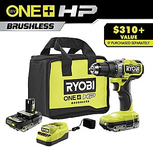 RYOBI ONE+ HP 18V Brushless Cordless 1/2 in. Drill/Driver Kit with (2) 2.0 Ah HIGH PERFORMANCE Batteries, Charger, and Bag (In-Store Clearance) YMMV $80 at Home Depot