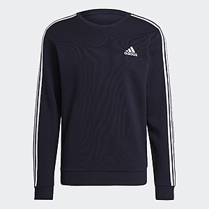 adidas Men's Essentials Fleece 3-Stripes Crewneck Sweatshirt (Black)  + Free Shipping