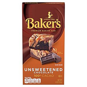 4-Oz Baker's Premium Baking Chocolate Bar (Unsweetened/100% Cacao) $1.15 