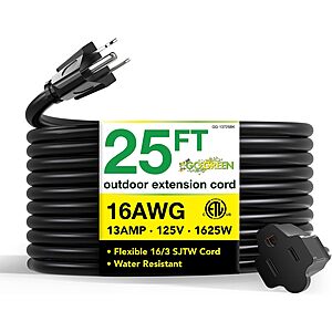 GoGreen Power GG-13725BK 16/3 25' Heavy Duty Extension Cord, Outdoor Extension Cord, Black, 25 Ft $8.01